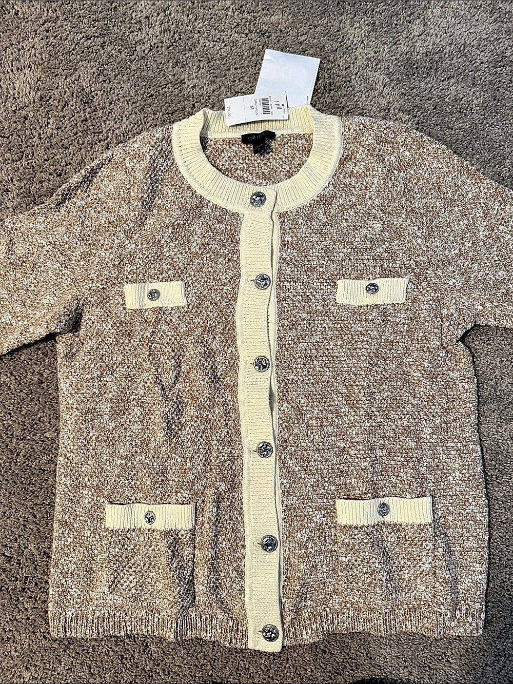 J.Crew Cardigan Sweater in Brown & Cream Size Medium NWT